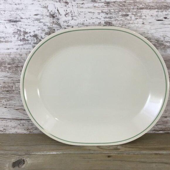 Corelle Summer Blossom 12 1/4" Serving Platter Beige With Green Trim - Picture 1 of 7